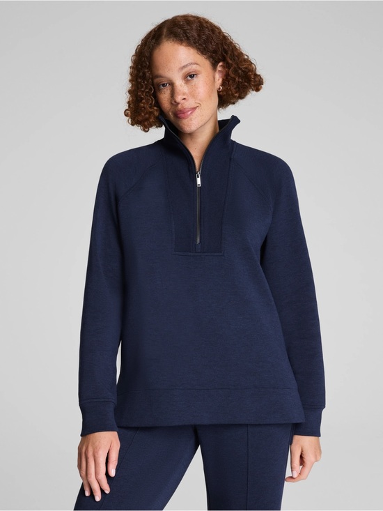 SPANX Sweaters - SPANX AIRESSENTIALS® BRUSHED HALF ZIP TUNIC IN HEATHER TIMELESS NAVY